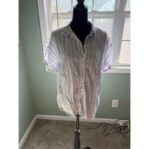 Universal Thread Blue Stripe Short Sleeve Button Down Blouse Size L Collared